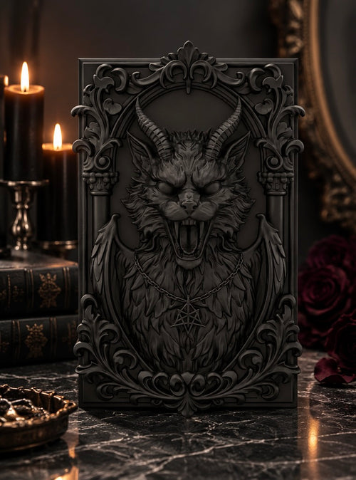 Demonic Horned Gothic Cat Wall Plaque