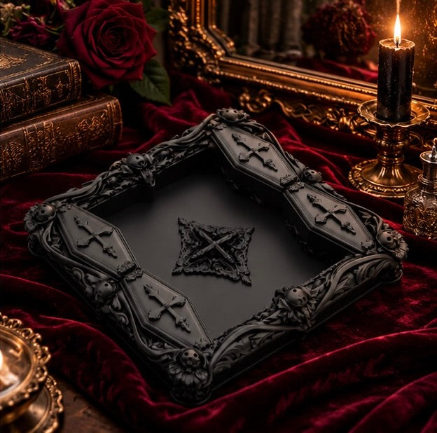 Gothic Coffin Jewelry Tray Skull & Cross Trinket