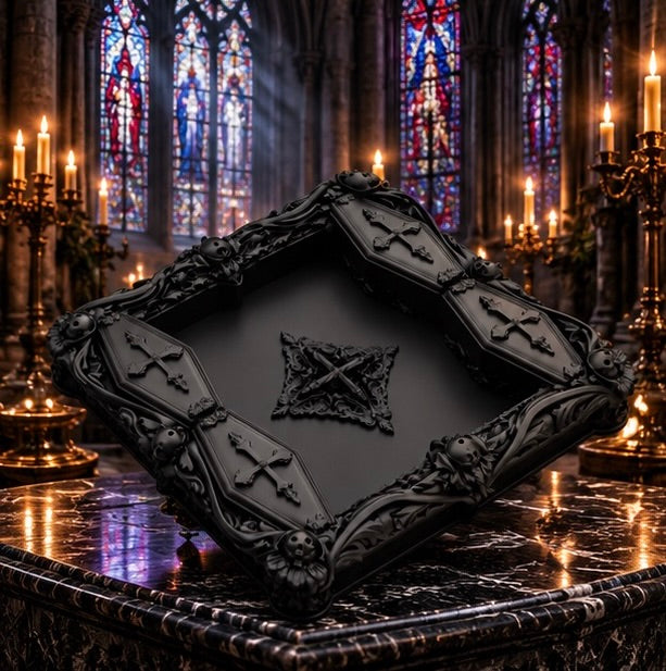 Gothic Coffin Jewelry Tray Skull & Cross Trinket