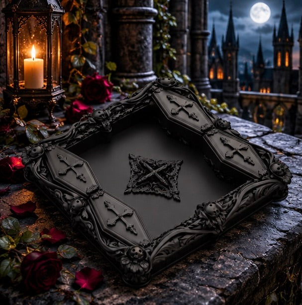 Gothic Coffin Jewelry Tray Skull & Cross Trinket