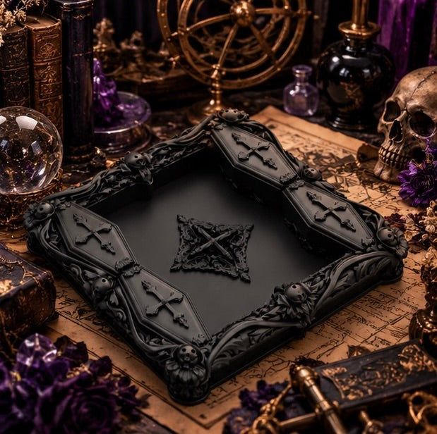 Gothic Coffin Jewelry Tray Skull & Cross Trinket