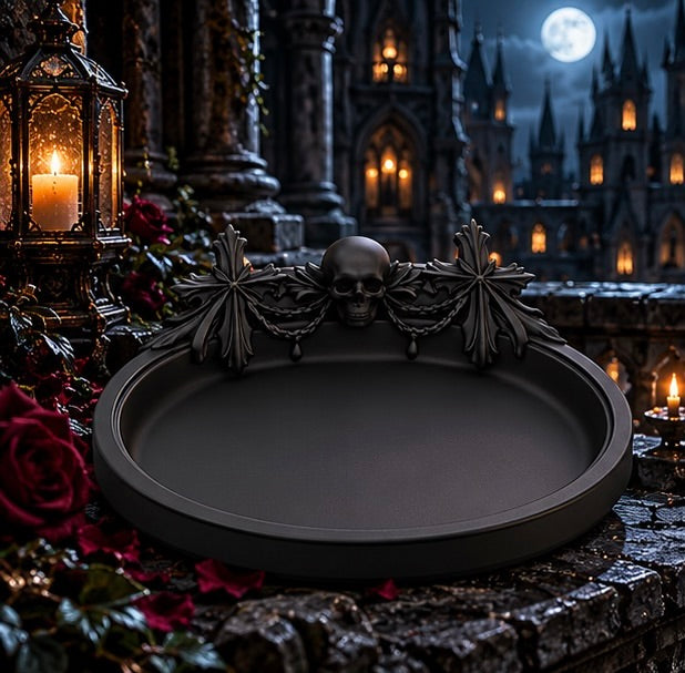 Gothic Skull Cross Jewelry Tray Dark Trinket Dish