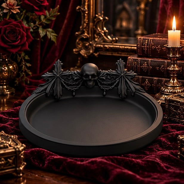 Gothic Skull Cross Jewelry Tray Dark Trinket Dish