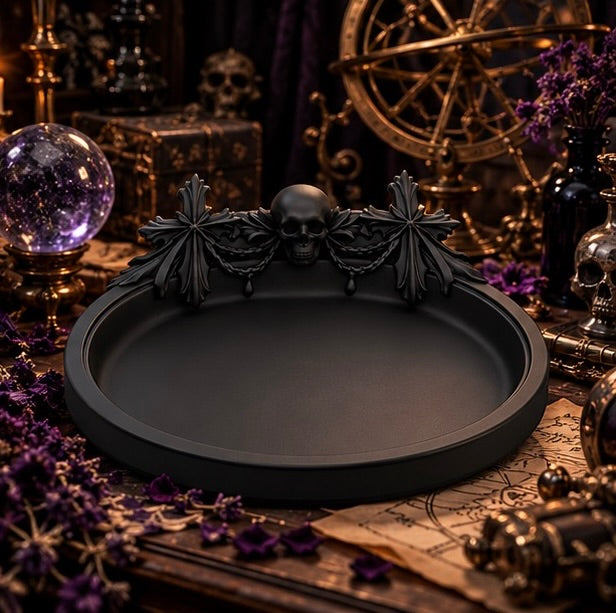 Gothic Skull Cross Jewelry Tray Dark Trinket Dish