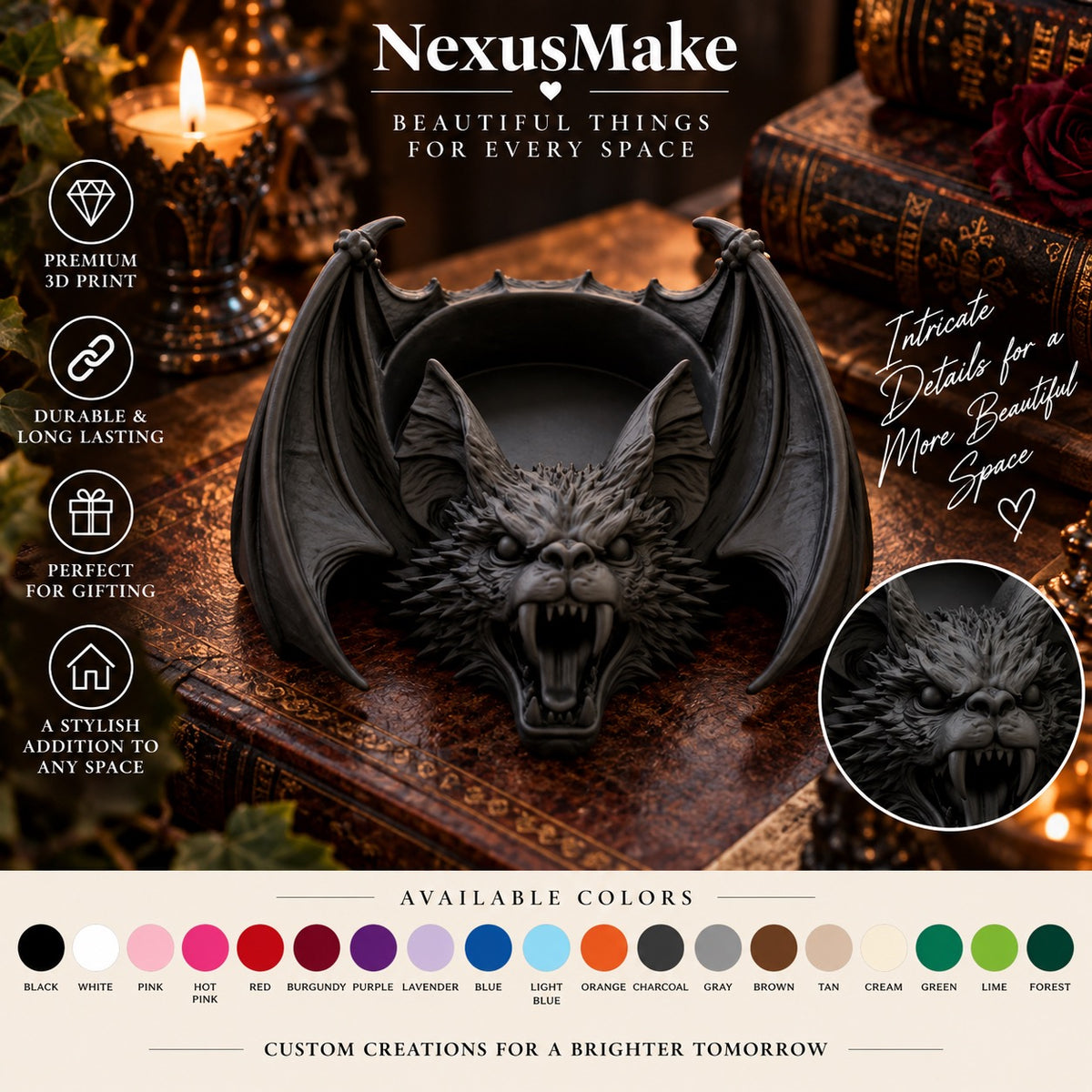 Gothic Bat Demon Jewelry Tray Dark Trinket