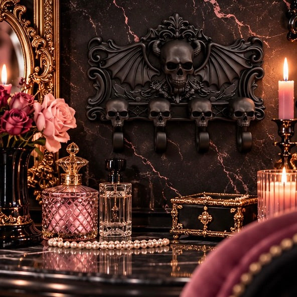 Gothic Skull Bat Wing Key Holder