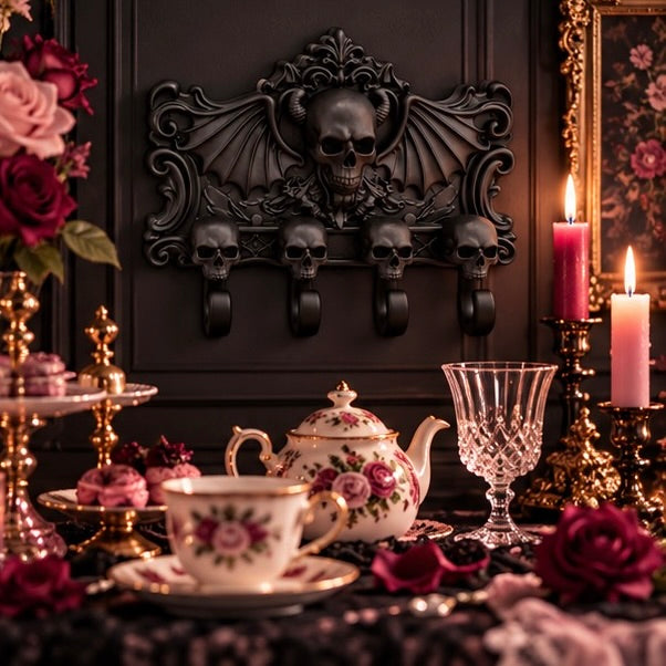 Gothic Skull Bat Wing Key Holder