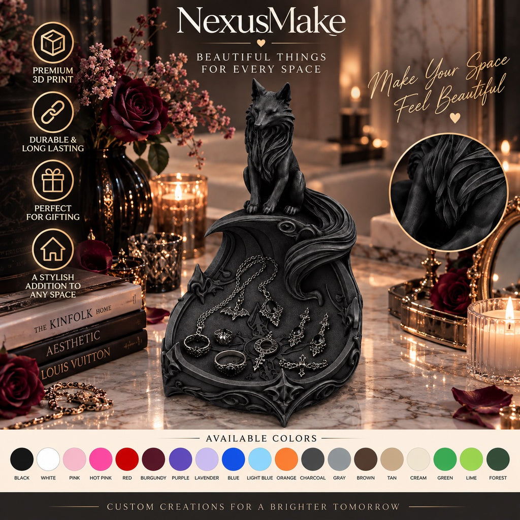 Goth Fox Jewelry Organizer Fantasy Trinket Tray