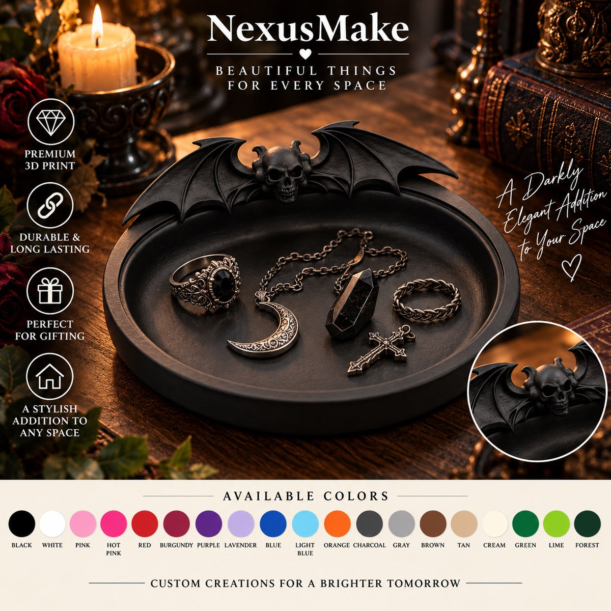 Demonic Bat Jewelry Tray Gothic Skull Trinket