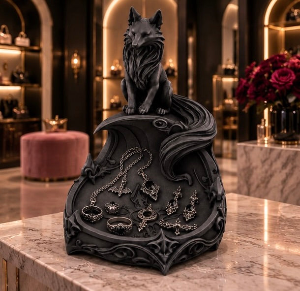 Goth Fox Jewelry Organizer Fantasy Trinket Tray