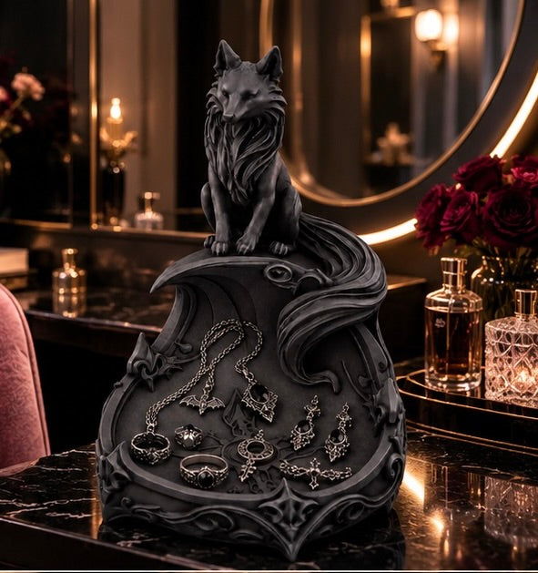 Goth Fox Jewelry Organizer Fantasy Trinket Tray