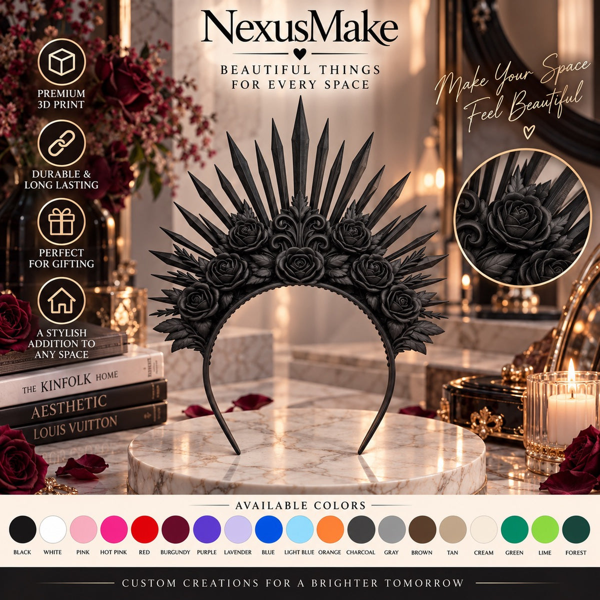 Goth Rose Crown Gothic Floral Headdress Headpiece