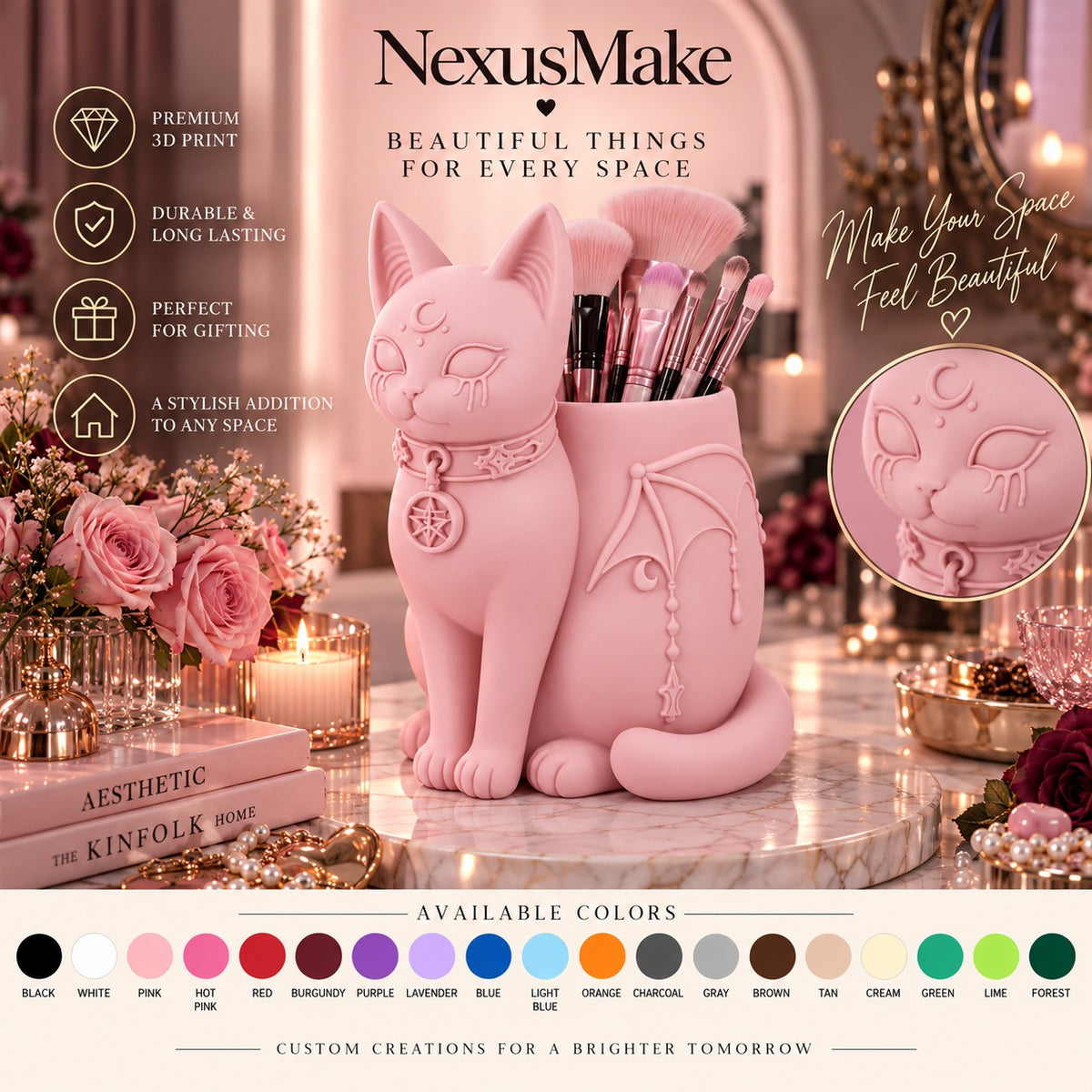 Pastel Goth Gothic Cat Makeup Holder Witchy Cat