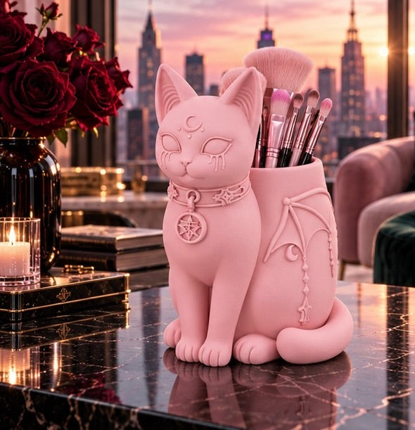 Pastel Goth Gothic Cat Makeup Holder Witchy Cat