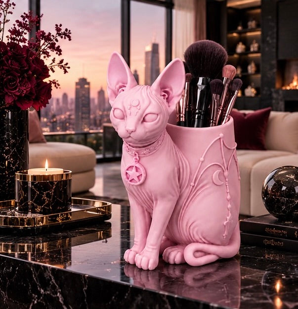 Pastel Goth Gothic Sphynx Cat Makeup Brush Holder