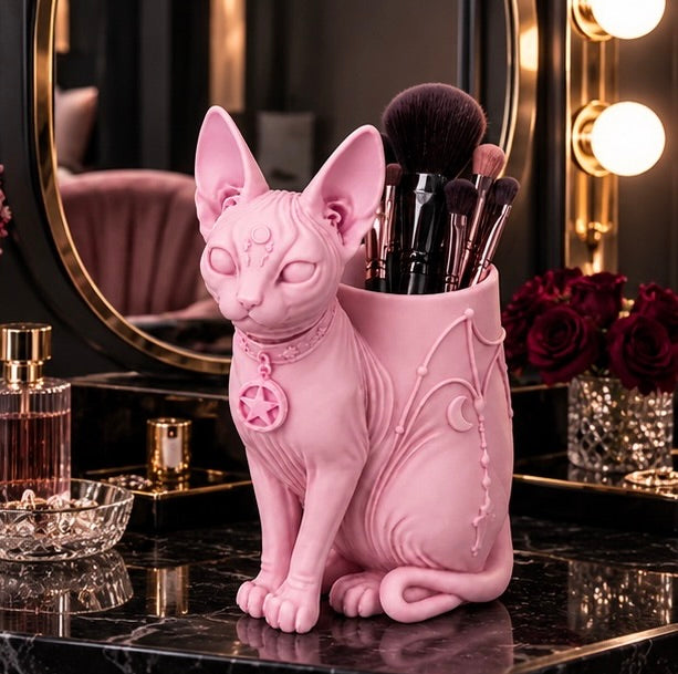 Pastel Goth Gothic Sphynx Cat Makeup Brush Holder