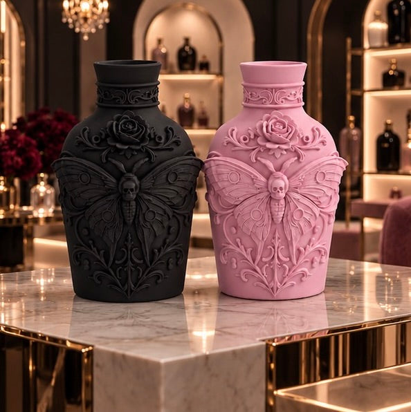 Gothic Skull Moth Decorative Bottle Goth
