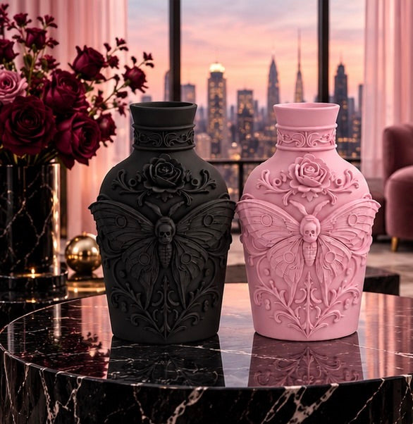 Gothic Skull Moth Decorative Bottle Goth