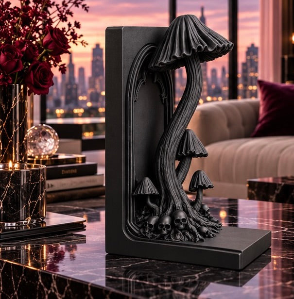 Gothic Mushroom Bookend Goth Shelf Decor