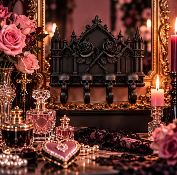 Gothic Rose Skull Key Holder Cathedral Rack