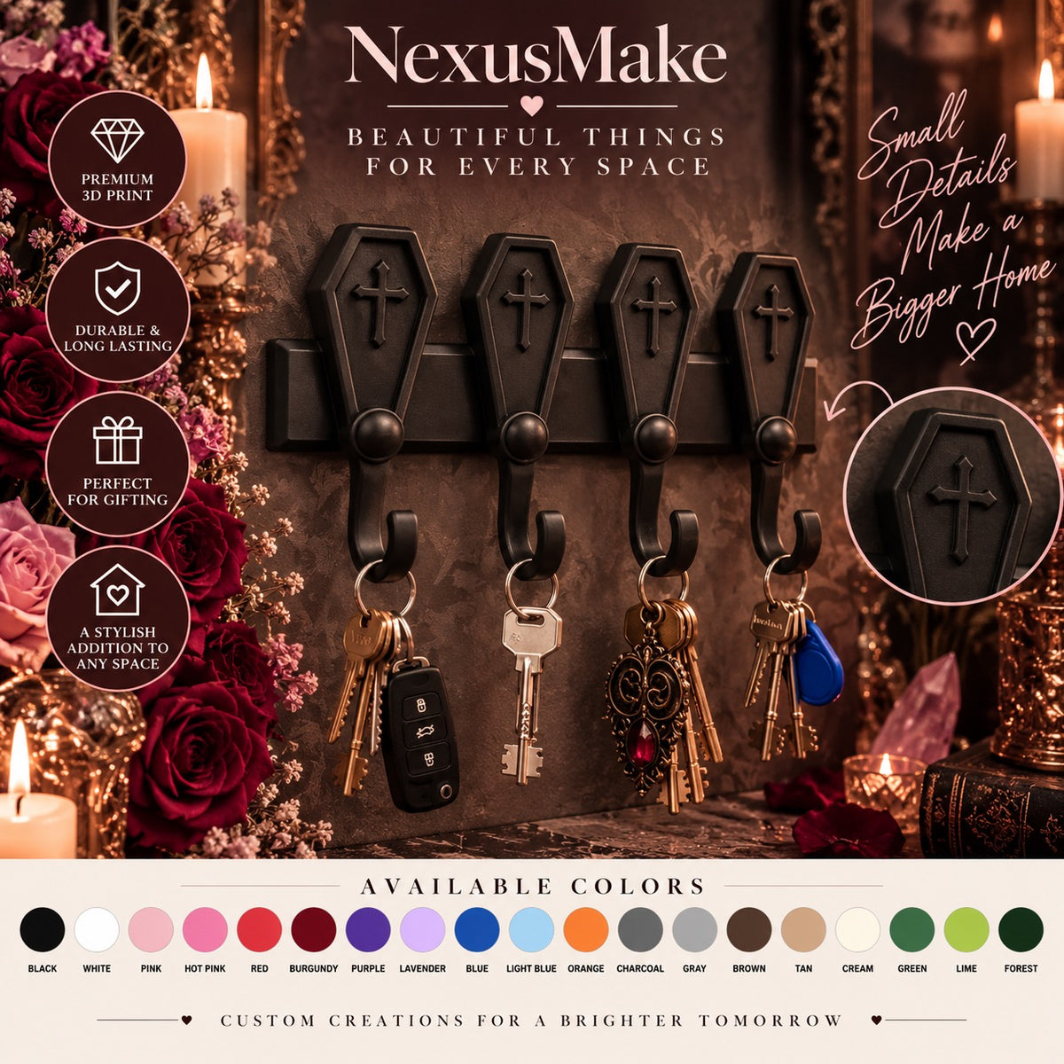 Gothic Coffin Wall Key Holder Minimal Key rack