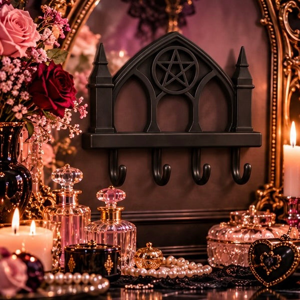 Gothic Pentagram Wall Key Holder Cathedral Rack