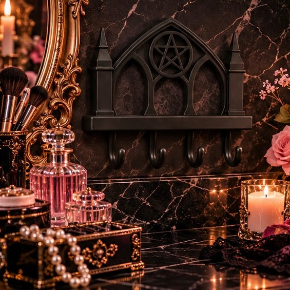 Gothic Pentagram Wall Key Holder Cathedral Rack