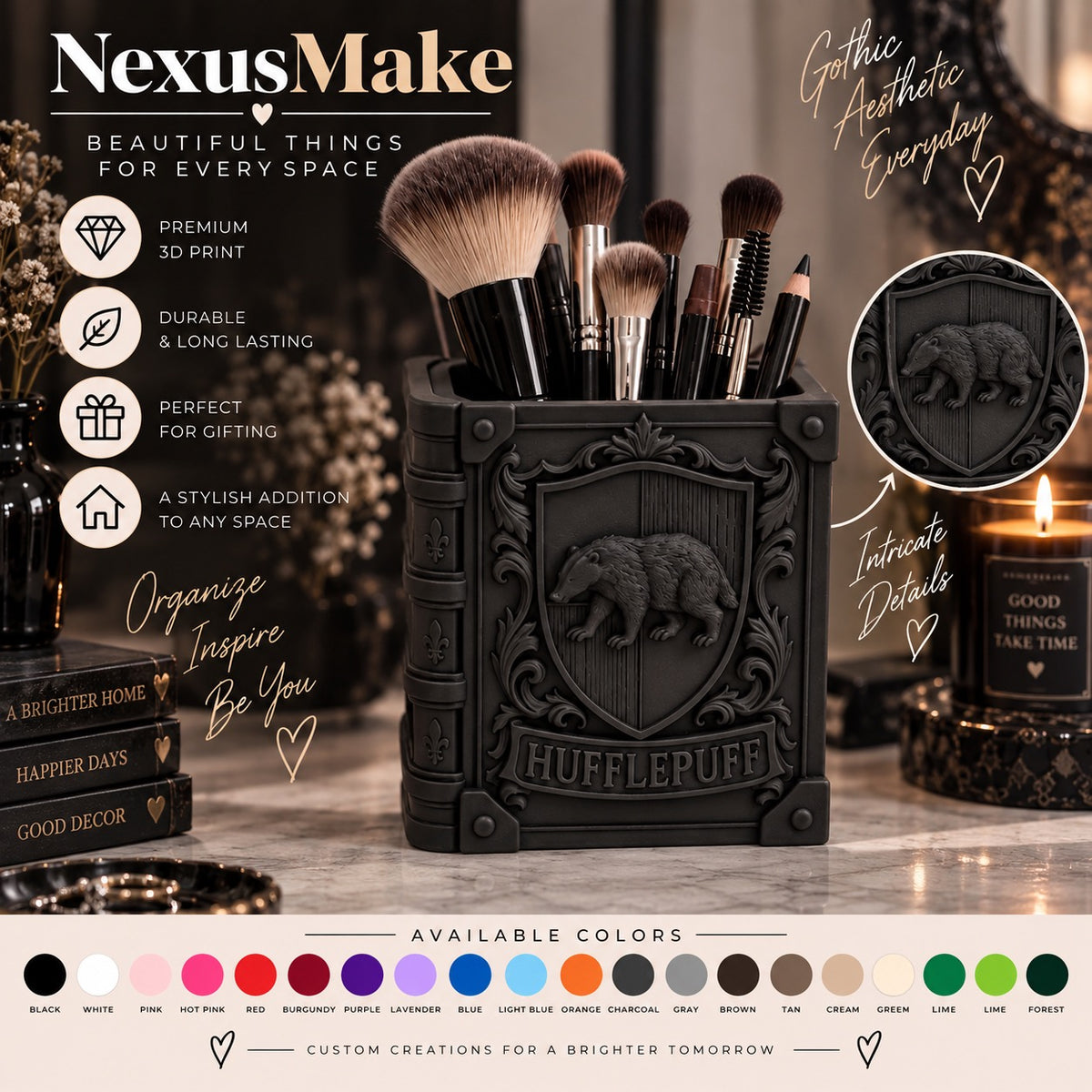 Goth Harry Potter Hufflepuff Makeup Brush Holder