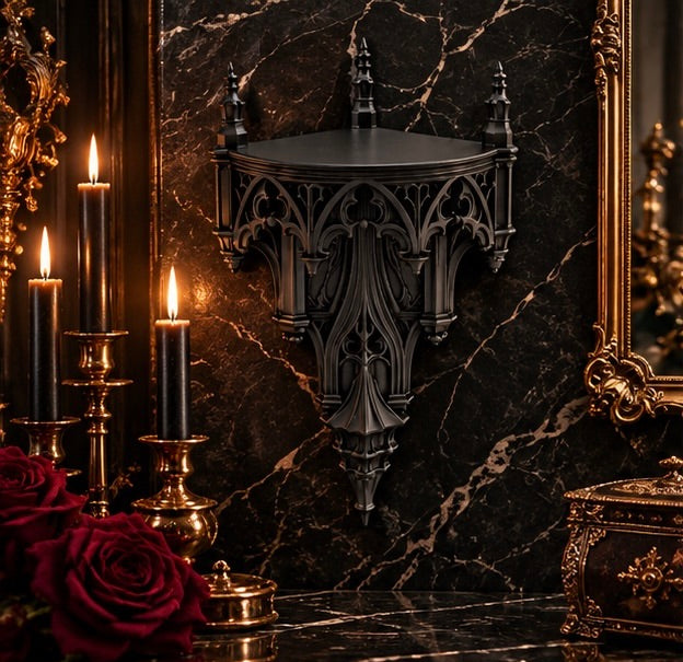 Grand Gothic Cathedral Corner Shelf High Victorian