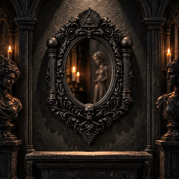 Gothic Occult Mirror Frame Skull and AllSeeing Eye