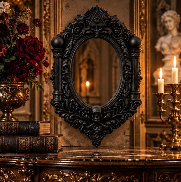 Gothic Occult Mirror Frame Skull and AllSeeing Eye
