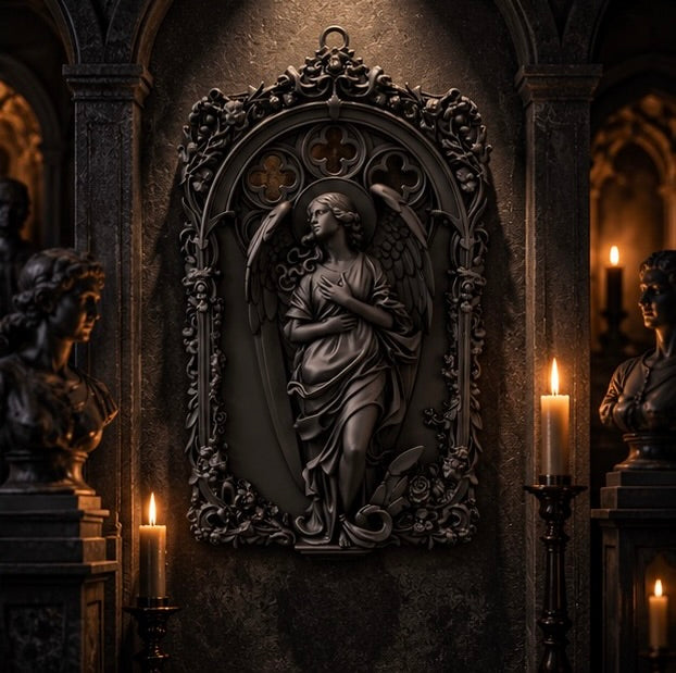 Gothic Angel Sorrow Relief - Cathedral Wall Plaque