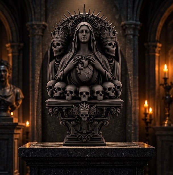 Gothic Memento Mori Altar Veiled Lady and Skulls