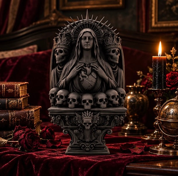Gothic Memento Mori Altar Veiled Lady and Skulls