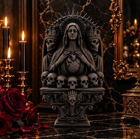Gothic Memento Mori Altar Veiled Lady and Skulls