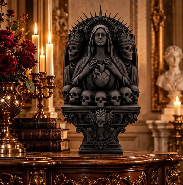 Gothic Memento Mori Altar Veiled Lady and Skulls
