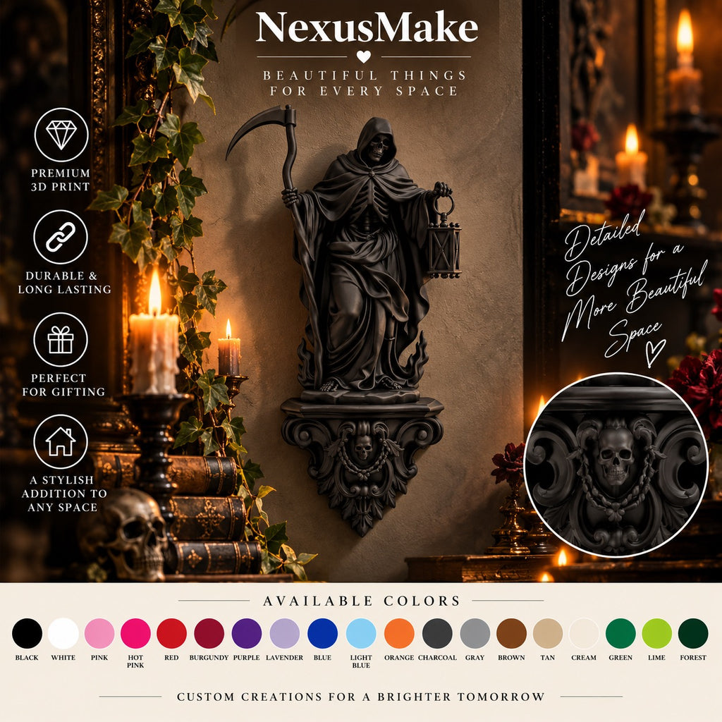 Gothic Grim Reaper Statue Death with Lantern