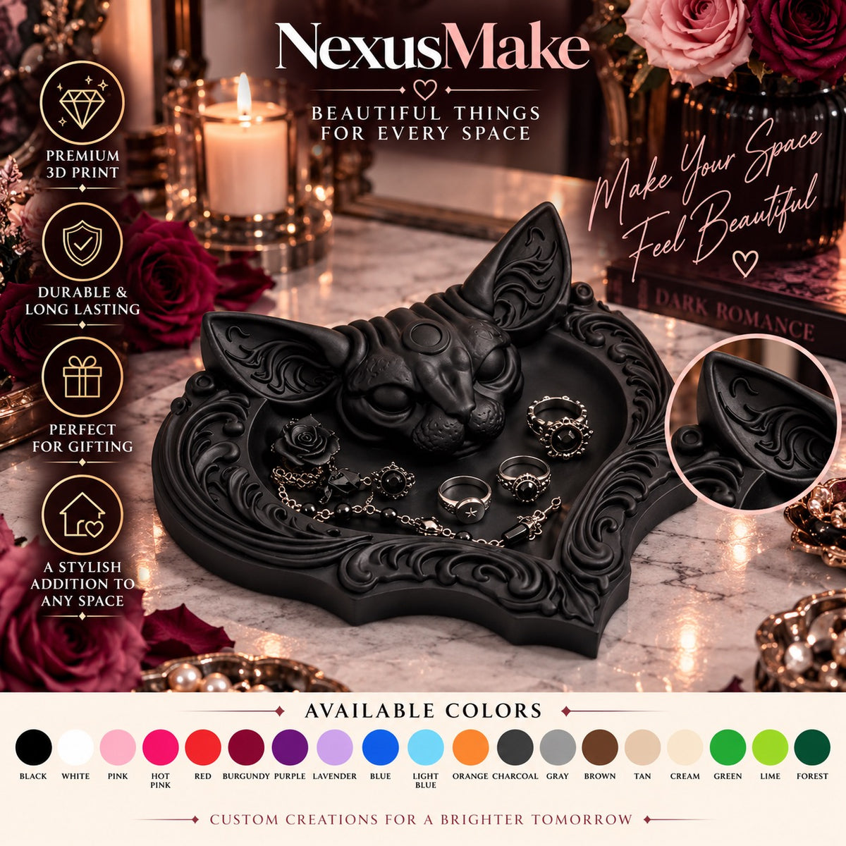 Gothic Sphynx Cat Catchall Tray Goth Jewelry