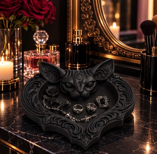 Gothic Sphynx Cat Catchall Tray Goth Jewelry