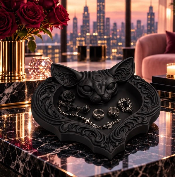 Gothic Sphynx Cat Catchall Tray Goth Jewelry