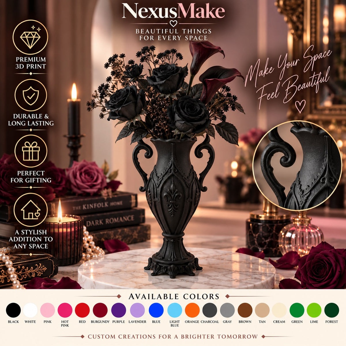 Gothic Baroque Vase Dark Elegance Goth Home Decor