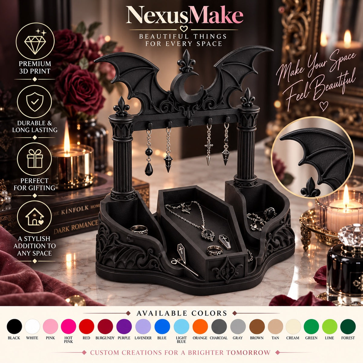 Gothic Jewelry Organizer Coffin Tray Dark Vanity