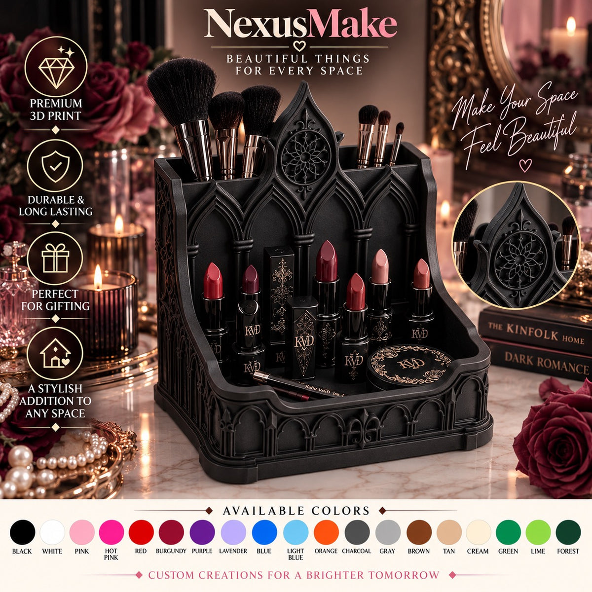 Gothic Makeup Organizer Cathedral Vanity Storage