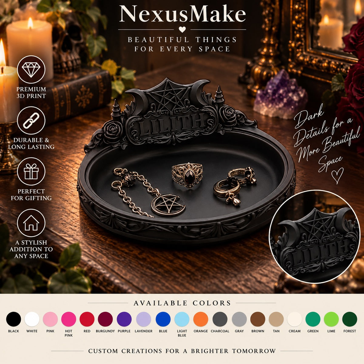 Gothic Lilith Jewelry Tray Dark Occult Trinket