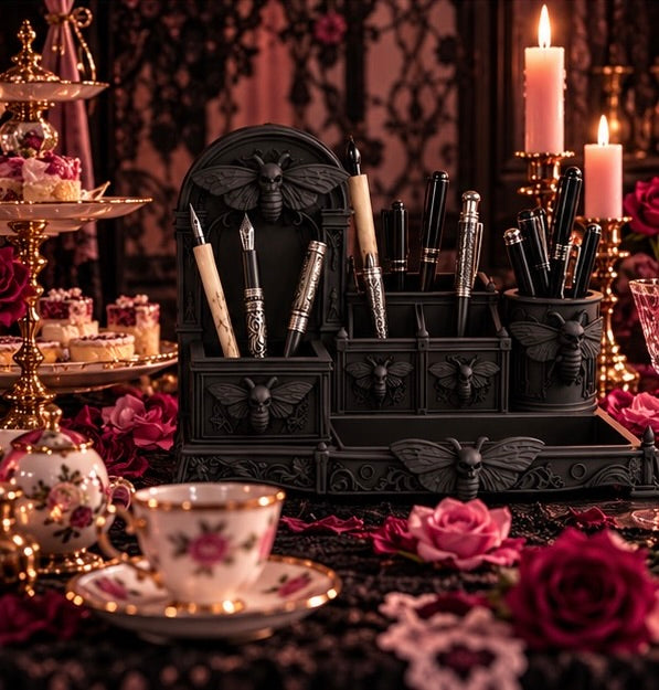 Gothic Moth Desk Organizer Pen Holder