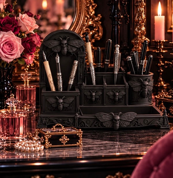 Gothic Moth Desk Organizer Pen Holder