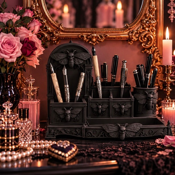 Gothic Moth Desk Organizer Pen Holder