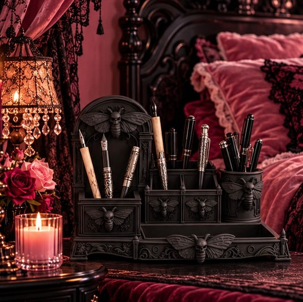 Gothic Moth Desk Organizer Pen Holder